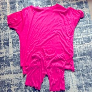 Novi Ribbed Tee + Shorts Set | fuschia pink